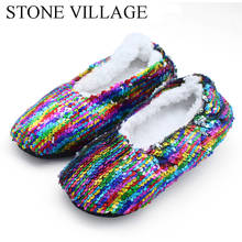 STONE VILLAGE Free Size Bling Mix Colors Plush Slipper Shoes Indoor Women Slippers Soft Bottom Home Slippers Shoes Women 2024 - buy cheap