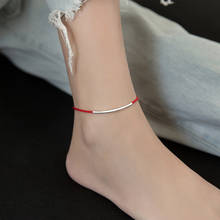 Tornozeleira feminina vintage, perna 925 de prata, corrente para os pés, joias de corda preta e vermelha s4250 2024 - compre barato