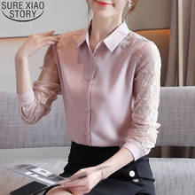 2022 New Office Lady Pink Blouse Women Korean Fashion Lace Chiffon Long Sleeve Blouse Women Elegant Tops Blusas Mujer 11491 2024 - buy cheap