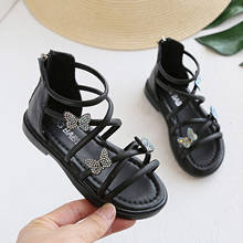 Sandalias de verano para niños y niñas, zapatos de playa de princesa de cristal de mariposa, sandalias de suela suave antideslizantes de caña alta, zapatos romanos de vendaje 2024 - compra barato