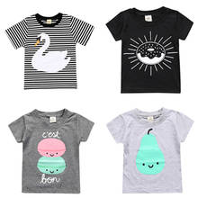 Camiseta de manga corta para niños y niñas, ropa de algodón a rayas, Swan Sun, camisetas de verano, 2021 2024 - compra barato