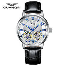GUANQIN Роскошные Двойной Турбийон мужские механические часы Grand Автоматическая Дата, многофункциональный, натуральная кожа, мужские нарядные часы 2024 - купить недорого