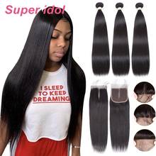 Human Hair Bundles With closure Brazilian Human Hair Bundles With Closure 4x4 Straight Hair Bundles With Frontal Non Remy 30 32 2024 - buy cheap