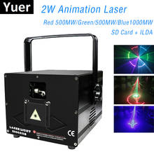 Proyector láser de animación RGB 3 en 1, 2000mw, 2W, DMX, ILDA + tarjeta SD, luz de escenario/láser de discoteca/luz de Club/láser de fiesta/espectáculo de láser 2024 - compra barato