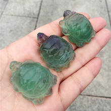 1 pçs natural fluorite pedra artesanal bonito animal tartaruga ornamentos de cristal presente 2024 - compre barato