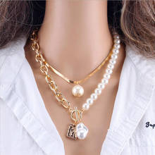 Moda 2 capas perlas geométricas collares colgantes para las mujeres oro cadena serpiente Metal collar de joyería de diseño nuevo regalo 2024 - compra barato
