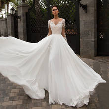 A-line Long Sleeves Elegant Chiffon Wedding Dress Nude Bodice Sexy Bridal Dress vestidos de novia para playa 2024 - buy cheap