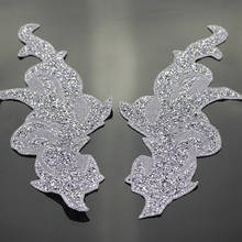 1pair Silver Beads Pair Applique Clear Crystal Hot Fix Motif Rhinestone Sticker Patches For Collar Clothes Decorated 2024 - buy cheap