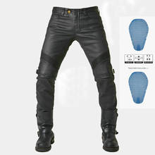 Calça jeans revestida de couro para motocicleta, de alta qualidade, masculino e feminino, retrô, dispositivo de proteção, para pilotar, corrida 2024 - compre barato