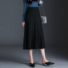 2019 Autumn Winter Women's High Waist Skirts A Line Elegant Casual Knitted Skirts Ladies Thick Warm Ribbed Mid-Long Skirts Z162 2024 - buy cheap