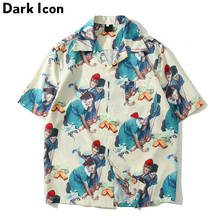 Dark Icon-camisa de calle estampada por completo para hombre, camisa Retro de manga corta con cuello vuelto, para verano, 2019 2024 - compra barato