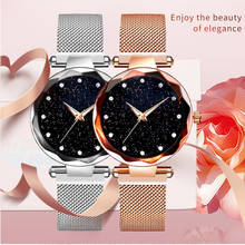 Relógios femininos de luxo rosa ouro céu estrelado malha magnética strass quartzo relógio de pulso senhora feminino diamante relógio relogio feminino 2024 - compre barato