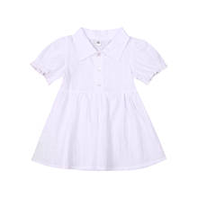 2021 1-6Y Kids Girls Dress Solid Color Turn-Down Collar Short Sleeve One-Piece Button A-line Shirt Dress for Summer White 2024 - buy cheap