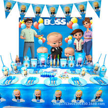Baby Boss Disposable Tableware Set Baby Shower Boy Birthday Party Supplies Paper Plates Cups Straws Banner Background Tablecloth 2024 - купить недорого