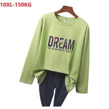 women long sleeve tshirt letter cotton autumn underwear green tees plus size 8XL 10XL home loose oversize tshirt tops 56 58 60 2024 - buy cheap