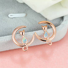 Boho Cute Animal Earrings Rose Gold Silver Color Moon Stud Earrings White Blue Opal Small Cat Earrings For Women Wedding Jewelry 2024 - buy cheap