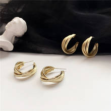 Trendy Korean Gold Color Hoop Earrings Simple Design Circle Weave Statement Earrings Jewelry Metal Geometric Fashion Jewelry New 2024 - buy cheap