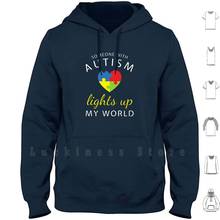 Autism Light Up My World Heart Puzzle Support Family Saying Design Hoodies Long Sleeve Autism Puzzle Piece 2024 - buy cheap