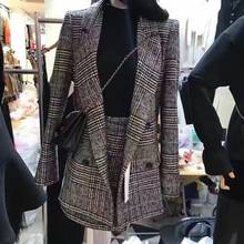 2020 Autumn Winter Runway Designer Tweed Formal Suits For Women Office Lady Plaid Blazer Jacket Top Mini Skirt 2 Piece Set 2024 - buy cheap