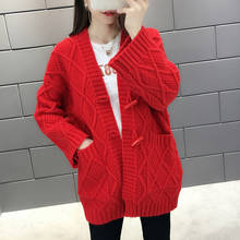 Women Knitted Cardigan Coat Autumn Winter Ladies Thick V-neck Cardigan Long Sleeve Pocket Outerwear Female Tops Pull Femme Hiver 2024 - buy cheap