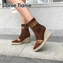 Sianie Tianie 2020 designer faux suede winter spring platform espadrilles wedges high heeled ankle boots slim boot women booties 2024 - buy cheap
