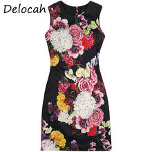Delocah mini vestido de verão feminino, sem mangas, estampa floral, elegante, moda feminina, jacquard, linha a, vestidos curtos 2024 - compre barato