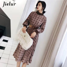 Jielur-vestido elegante plisado De manga larga para mujer, ropa elástica a cuadros con fajas, ceñido, suave, De Fiesta, invierno, 2021 2024 - compra barato