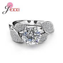 Fashion Show Elegant Temperament Charming Jewelry Ring Clear CZ Zircon Inlay Real 925 Sterling Silver Leaf Design Wedding Bague 2024 - buy cheap