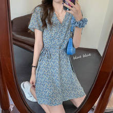 vintage Summer Dress 2022 New Korean Floral Dress Women's Clothing Femininity Waist Strap A-line Short Sleeve Printed Dress m412 2024 - buy cheap