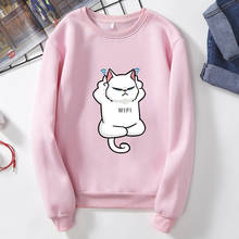 Moletom feminino rosa wi-fi gato 2020, outono inverno casual engraçado com capuz manga comprida pulôver blusa para mulheres 2024 - compre barato