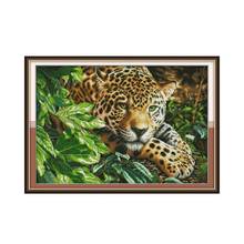 Leopard Animal Patterns Chinese Cross Stitch Sets Sale 14CT Counted Canvas 11CT Printed Fabric DMC DIY Embroidery Needlework Set 2024 - buy cheap