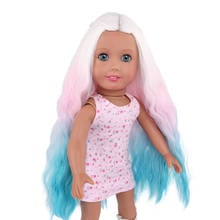 MUZIWIG-Peluca de pelo para muñecas americanas, accesorio para muñecas de 18 pulgadas, largo, ondulado, rizado, blanco, rosa, azul, resistente al calor, DIY 2024 - compra barato