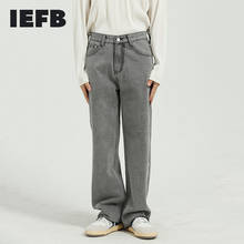 Iefb vestuário masculino de outono 2021, calça jeans preta coreana solta tubo reto leve cinza cru edge, calças retas para homens y5066 2024 - compre barato
