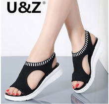 Sandálias femininas tricotadas tamanho grande, calçado feminino, sandálias planas confortáveis, slip-on, novo, praia 2024 - compre barato