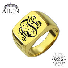 AILIN Silver 925 Custom Ring Men Women 18K Plated Gold Color Initial Letter Engraved Monogram Ring Father Mother Jewelry Gifts 2024 - buy cheap