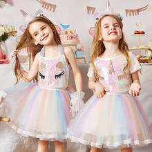 Summer Girls Clothes 2021 New Unicorn sequins Tops Mesh Skirt 2pcs Children Clothing Set Sweet Little Princess Kids Suits JYF 2024 - buy cheap