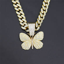 Ожерелье с кулоном-бабочкой, украшение из кубинской цепи золотого цвета с кубическим цирконием класса ААА, в стиле хип-хоп, рок для мужчин и женщин 2024 - купить недорого