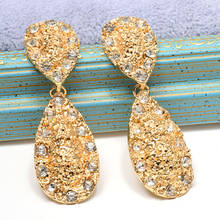 New Gold Metal Double Water Drop Shaped Rhinestone Earrings For Women Fine Jewelry Accessories Gift Wholesale Pendientes Bijoux 2024 - buy cheap