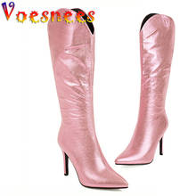 Voesnees 2021 New Women Boots Fashion Pointed Toe High Knight Boots Thin Heel Side Zipper High Heels 10cm Nightclub Female Shoes 2024 - buy cheap