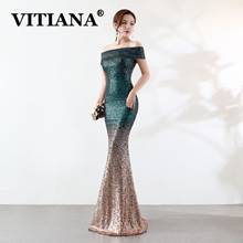 Vitiana vestido longo feminino, sexy, com lantejoulas, sem ombro, sem alça, elegante, nobre, banquete, verde 2024 - compre barato