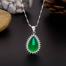 Colgante de Jade en forma de gota de agua de Calcedonia verde Natural, collar de plata 925, amuleto de joyería tallado chino, regalos para mujeres 2024 - compra barato