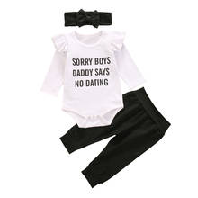 3PCS Newborn Baby Girl Clothes Funny Letter Print Long Sleeve Ruffle Bodysuit + Solid Pants + Headband Spring Autumn Outfits Set 2024 - buy cheap