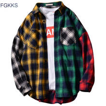 FGKKS-camisas a cuadros para hombre, camisa de manga larga estilo Hip Hop, informal, a la moda, para primavera y otoño 2024 - compra barato