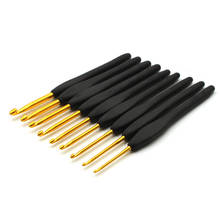 9 шт./компл. золотистые Алюминиевые крючки для вязания, сумка с черной ручкой из силикагеля, спицы для вязания, инструменты для шитья вязаных изделий своими руками 2024 - купить недорого