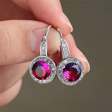 Charming Blue Purple Round Zircon Drop Earrings For Women Wedding Jewelry Vintage Fashion Rainbow Crystal Stone Dangle Earrings 2024 - buy cheap