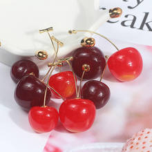 Pendientes de cereza roja para mujer, aretes de cereza fresca, fruta dulce, moda femenina, chica hermosa, estudiantes 2024 - compra barato