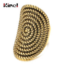 kinel 2020 Vintage Punk Rock Rings For Women Ancient Gold Color Midi Rotating Lucky Pattern Oval Ring Women Boho Jewelry Gift 2024 - buy cheap