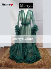 Зеленые Вечерние платья с оборками и v-образным вырезом, с длинными рукавами, сексуальное Тюлевое Платье для фотосессии, для беременных, вечерние платья с бантом, 2020 2024 - купить недорого