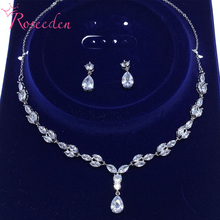 Elegant Teardrop Full Cubic Zirconia CZ Crystal Necklace and Earring Bridal Jewelry Set RE3681 2024 - buy cheap