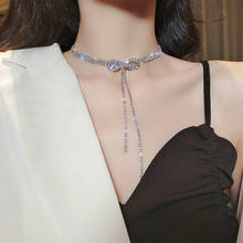 Luxury Rhinestone Butterfly Choker Women Long Crystal Chain Tassel Pendant Statement Fashion Jewelry Party Bowknot Gifts Korean 2024 - buy cheap